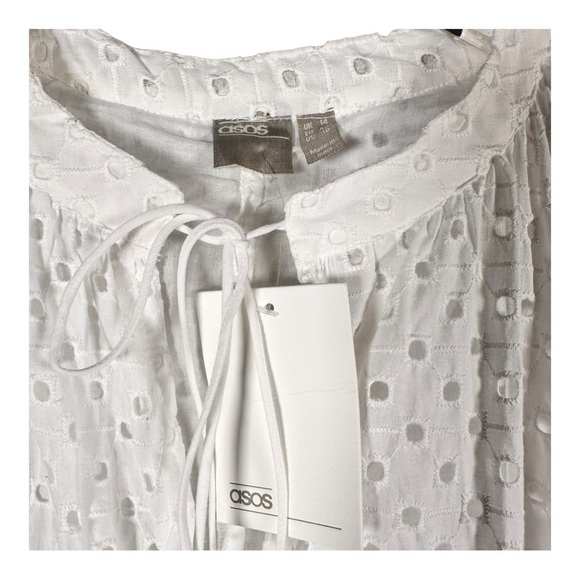 ASOS DESIGN Tiered Trapeze Mini Dress in Broderie White US Size 10 - Picture 7 of 13